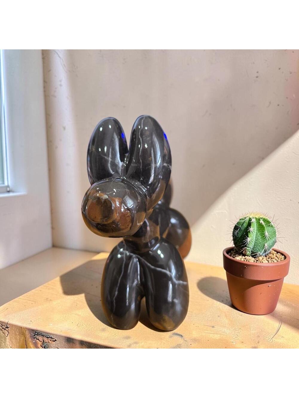 A248. Large Black Obsidian Balloon Dog - Natural Crystal - Display Piece